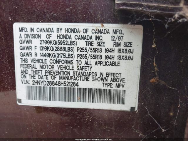 2008 ACURA MDX 2HNYD28848H521284 Photo 8
