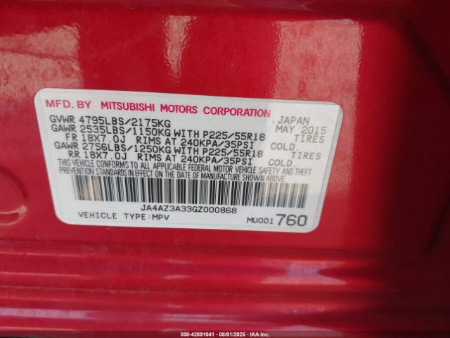 2016 MITSUBISHI OUTLANDER JA4AZ3A33GZ000868 Photo 8