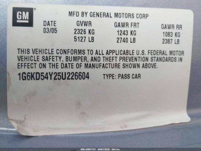 2005 CADILLAC DEVILLE 1G6KD54Y25U226604 Photo 8