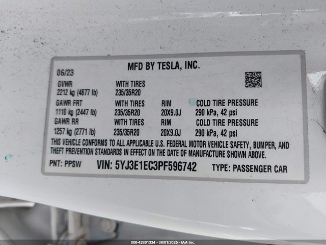 5YJ3E1EC3PF596742 Tesla 2023