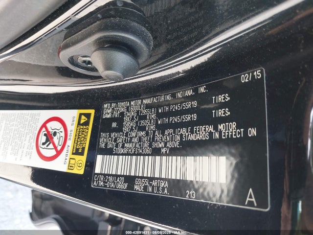 Toyota 2gr-fe 2015 5TDDKRFH3FS143060 Image 9