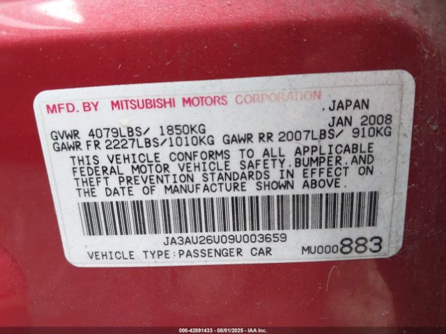 2009 MITSUBISHI LANCER JA3AU26U09U003659 Photo 8