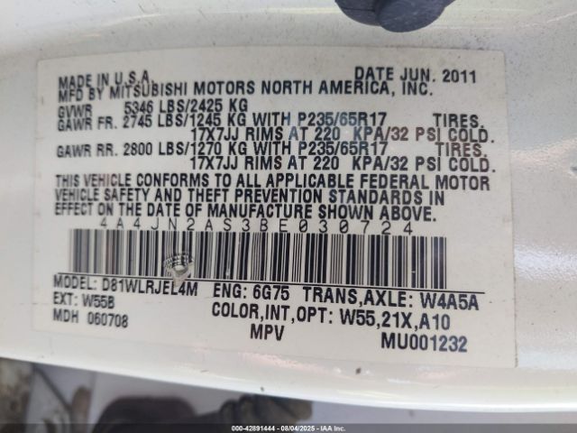 2011 MITSUBISHI ENDEAVOR 4A4JN2AS3BE030724 Photo 8