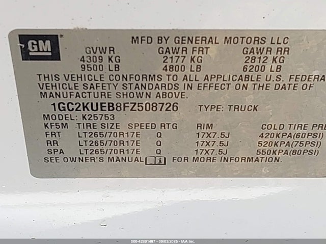 Chevrolet lc8 - flex fuel (cng/lpg) 2015 1GC2KUEB8FZ508726 Image 9