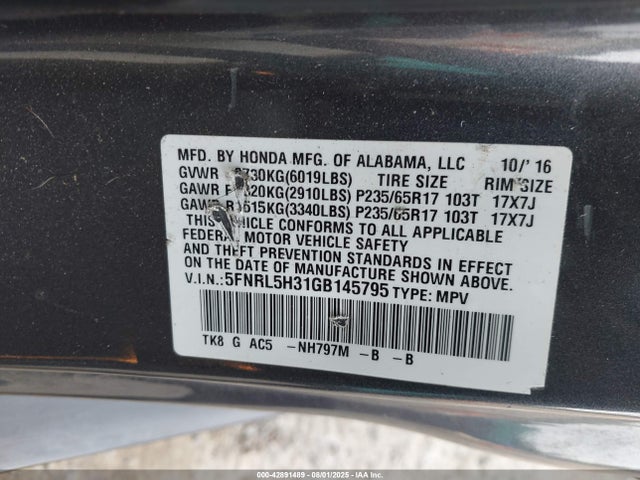 5FNRL5H31GB145795 Honda j35z8
