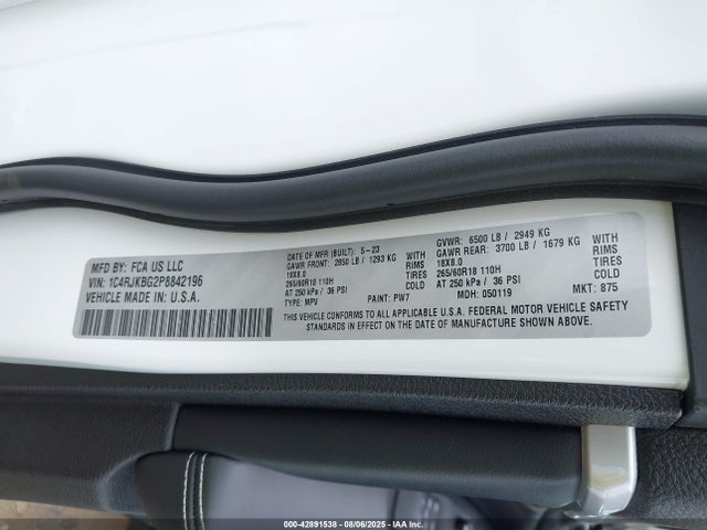 1C4RJKBG2P8842196 Jeep GRAND CHEROKEE L