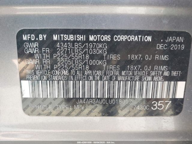 2020 MITSUBISHI OUTLANDER SPORT JA4AR3AU0LU018017 Photo 8
