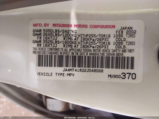 2002 MITSUBISHI MONTERO SPORT JA4MT41R22J048068 Photo 8