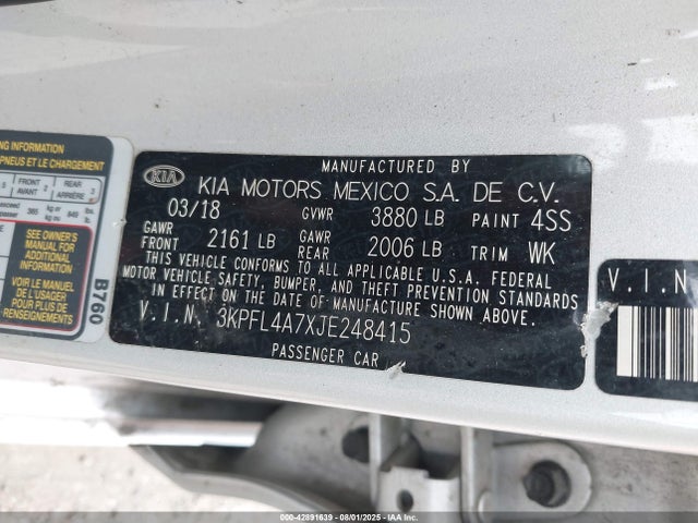 3KPFL4A7XJE248415 KIA mpi nu