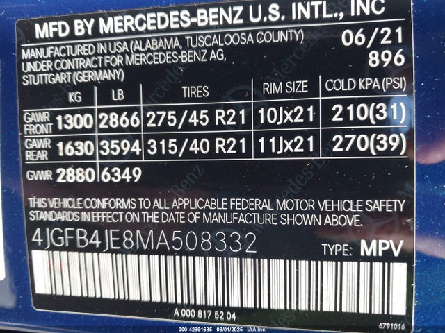 4JGFB4JE8MA508332 Mercedes-Benz m264