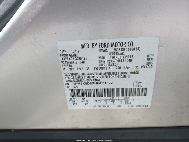 1FM5K8D8XHGE31622 Ford 3.5l ti-vct