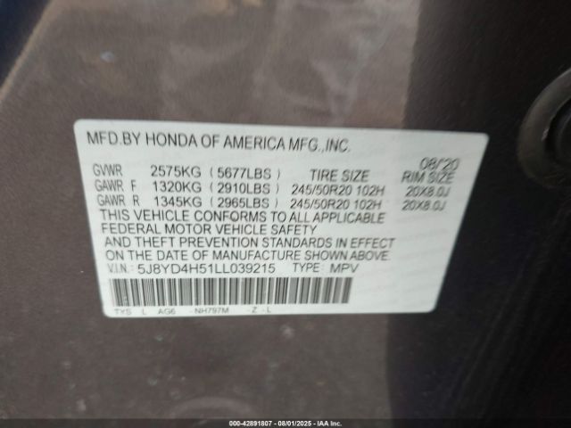 2020 ACURA MDX 5J8YD4H51LL039215 Photo 8