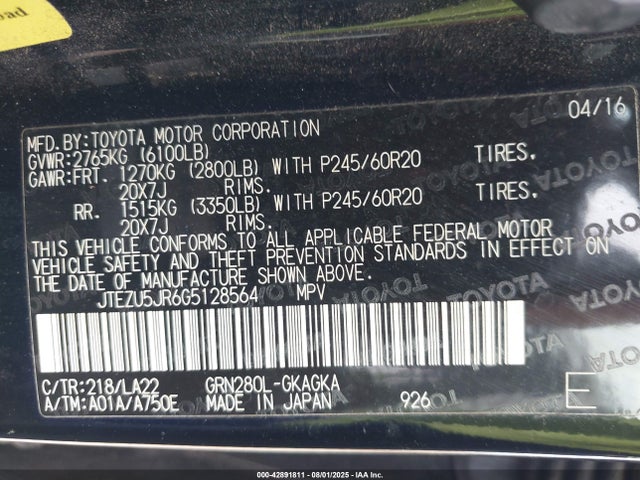 Toyota 1gr-fe 2016 JTEZU5JR6G5128564 Image 9