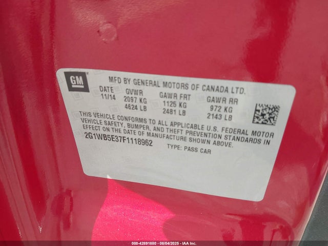 Chevrolet lfx 2015 2G1WB5E37F1118962 Image 9