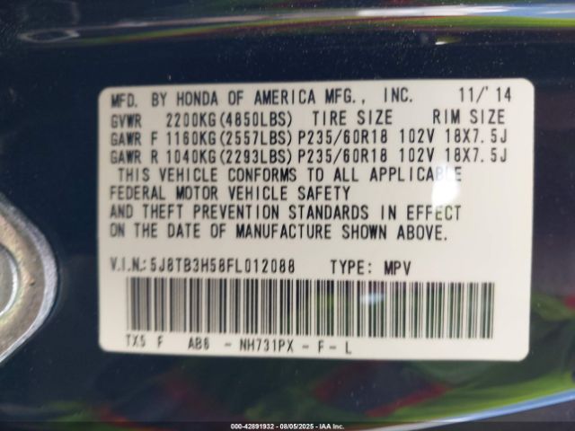 2015 ACURA RDX 5J8TB3H58FL012088 Photo 8