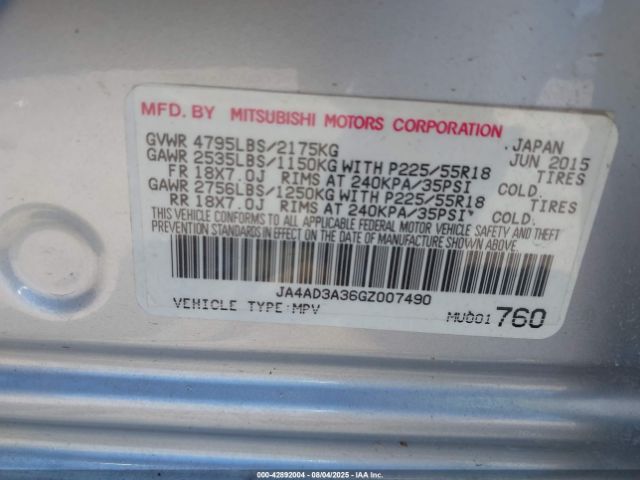 2016 MITSUBISHI OUTLANDER JA4AD3A36GZ007490 Photo 8