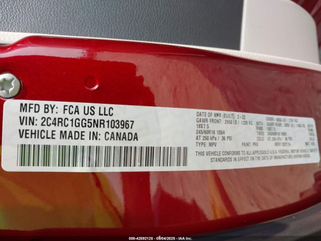 2022 CHRYSLER PACIFICA 2C4RC1GG5NR103967 Photo 8