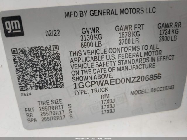 2022 CHEVROLET SILVERADO 1500 LTD 1GCPWAED0NZ206856 Photo 8