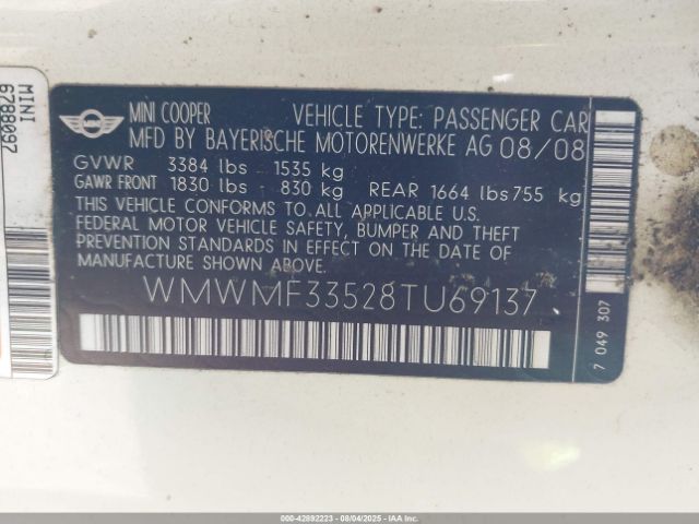2008 MINI COOPER WMWMF33528TU69137 Photo 8
