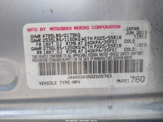 2016 MITSUBISHI OUTLANDER JA4AD3A35GZ005763 Photo 8