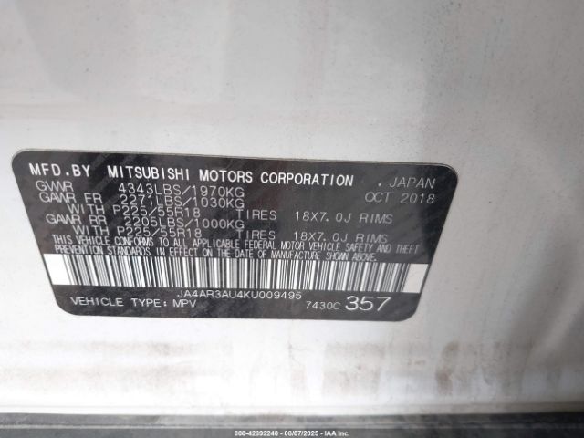 2019 MITSUBISHI OUTLANDER SPORT JA4AR3AU4KU009495 Photo 8