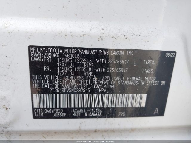 2022 TOYOTA RAV4 2T3G1RFV5NC292915 Photo 8