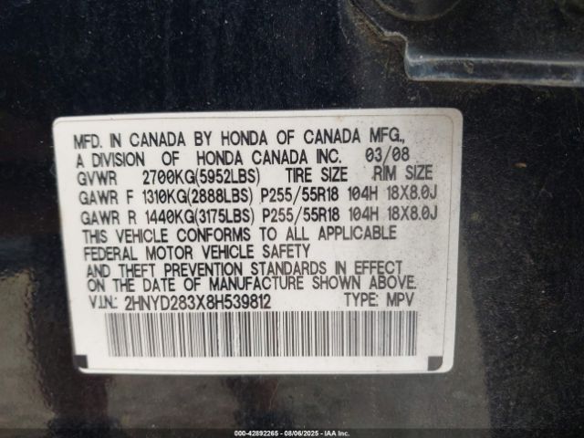 2008 ACURA MDX 2HNYD283X8H539812 Photo 8