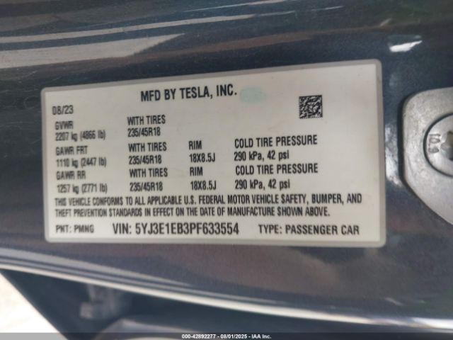 2023 TESLA MODEL 3 5YJ3E1EB3PF633554 Photo 8