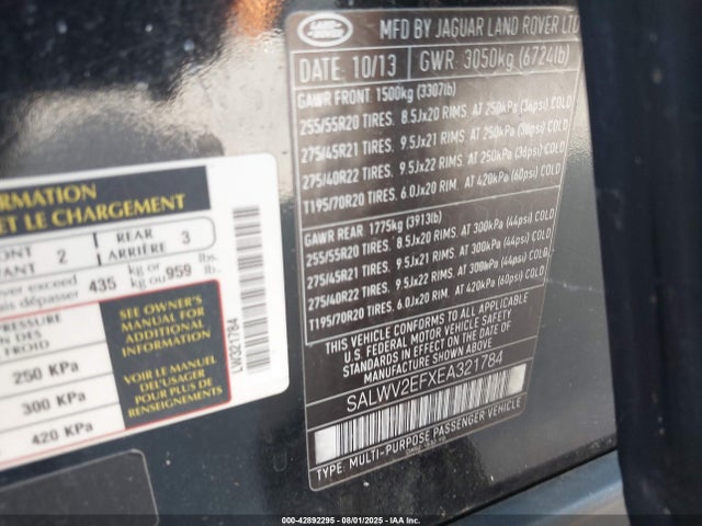Land Rover RANGE ROVER SPORT 2014 SALWV2EFXEA321784 Image 9