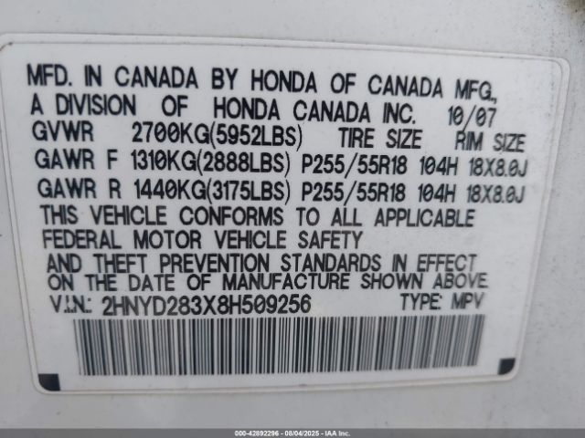 2008 ACURA MDX 2HNYD283X8H509256 Photo 8