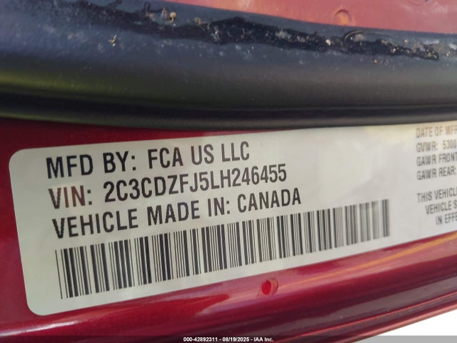 Dodge 2020 2020 2C3CDZFJ5LH246455 Image 9