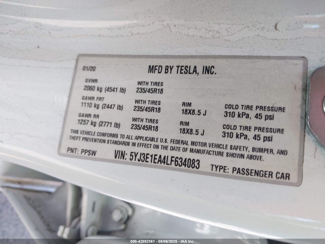 2020 TESLA MODEL 3 5YJ3E1EA4LF634083 Photo 8