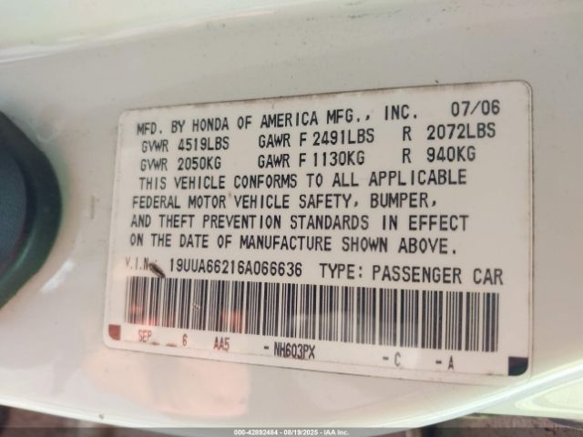 2006 ACURA TL 19UUA66216A066636 Photo 8