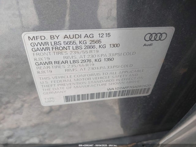 WA1D7AFP7GA092620 Audi 2016
