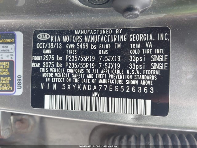 5XYKWDA77EG526363 KIA gasoline 3.3 v6 gdi lambda ii