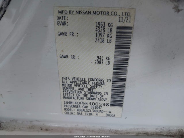 Nissan 2022 2022 1N4BL4CV7NN300598 Image 9