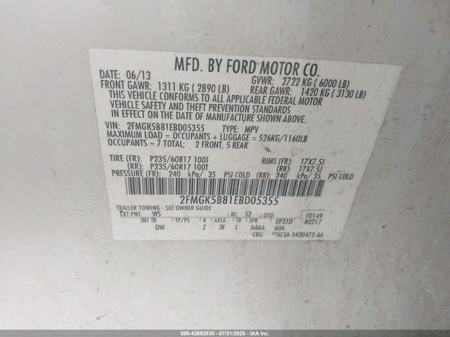 Ford 2014 2014 2FMGK5B81EBD05355 Image 9