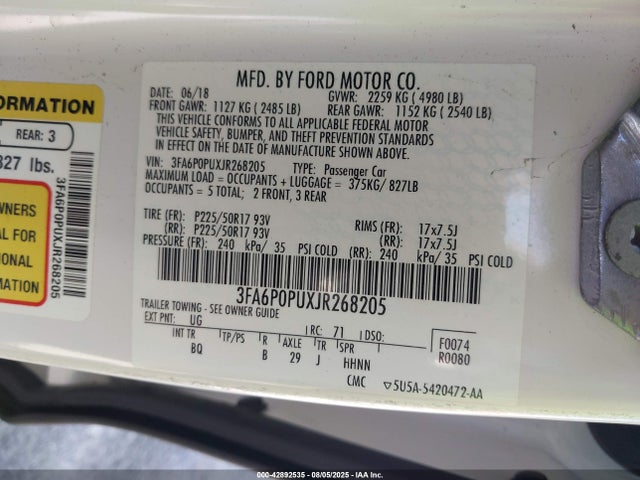 3FA6P0PUXJR268205 Ford Fusion Energi Se Luxury