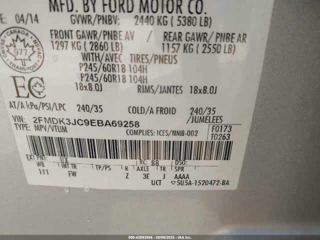 Ford Edge 2014 2FMDK3JC9EBA69258 Image 9