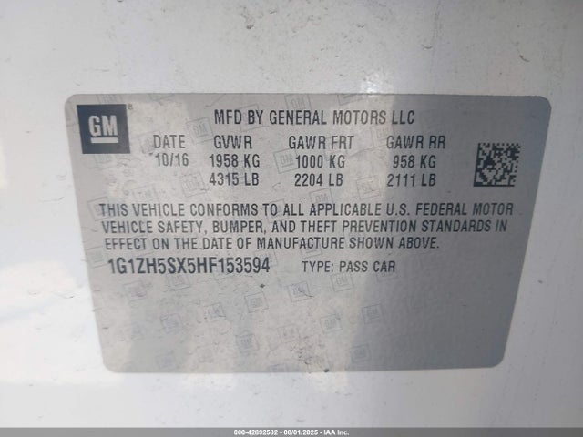 1G1ZH5SX5HF153594 Chevrolet ltg - sidi: spark ignited direct injection, vvt: variable valve timing, alum dohc, dcvcp turbo, e0-e100, alum