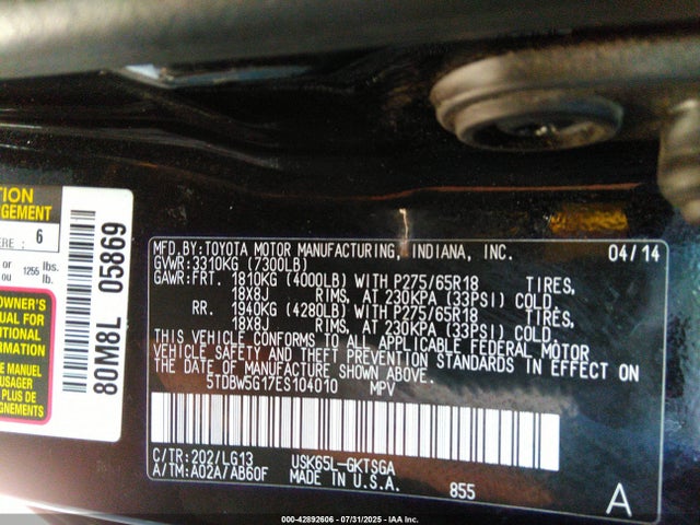 5TDBW5G17ES104010 Toyota 3ur-fbe