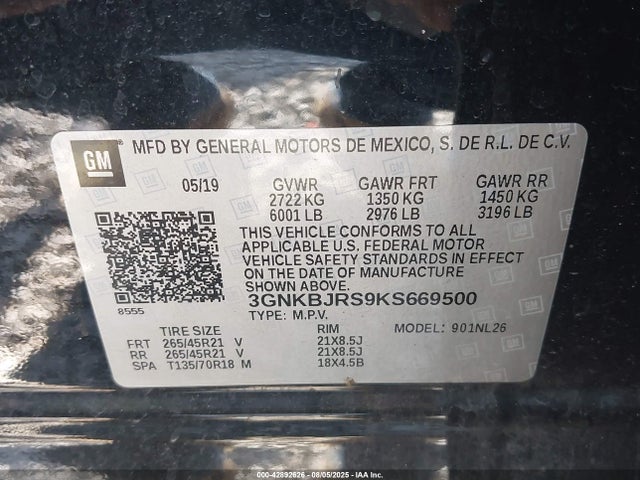 3GNKBJRS9KS669500 Chevrolet lgx
