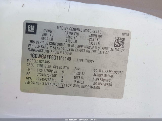 1GCWGAFF9G1161149 Chevrolet l20 - flexible fuel (gas/ethanol), sfi iron
