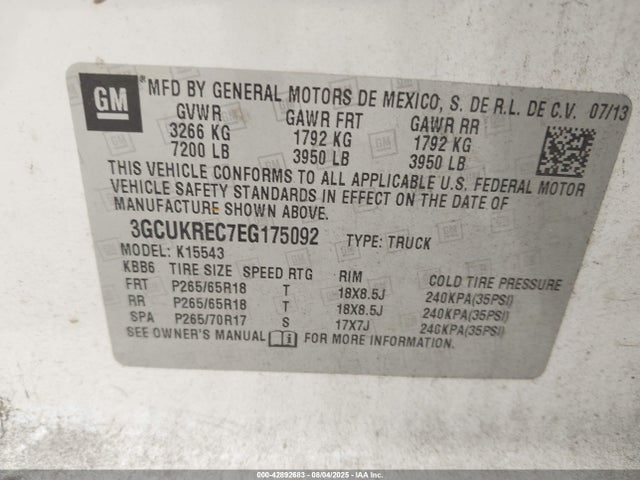 3GCUKREC7EG175092 Chevrolet l83 - vvt, afm (active fuel management), aluminum
