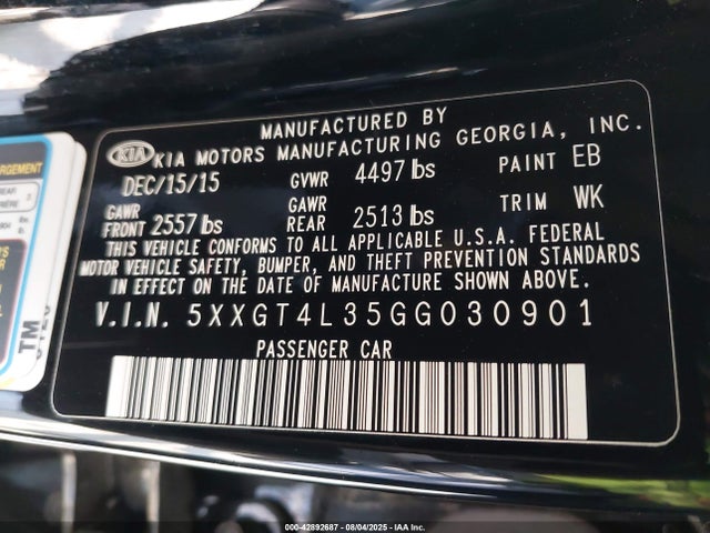 5XXGT4L35GG030901 KIA t-gdi theta ii