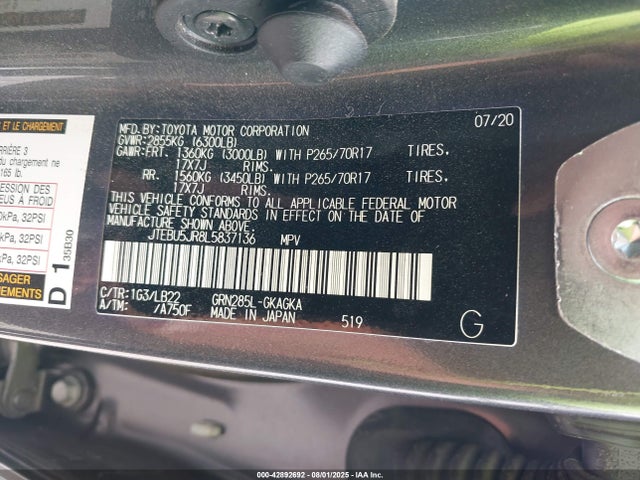 JTEBU5JR8L5837136 Toyota 1gr-fe