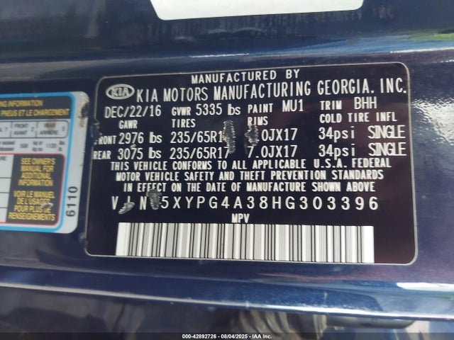 5XYPG4A38HG303396 KIA 2017