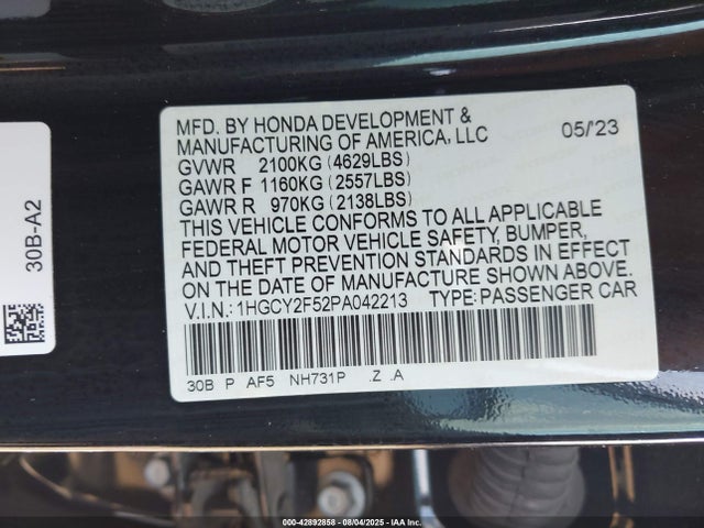 Honda lfc5 2023 1HGCY2F52PA042213 Image 9