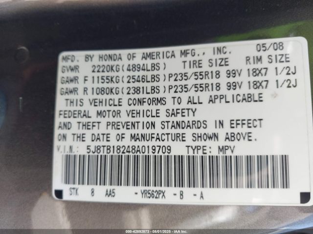 2008 ACURA RDX 5J8TB18248A019709 Photo 8