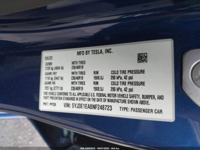 2022 TESLA MODEL 3 5YJ3E1EA8NF248723 Photo 8
